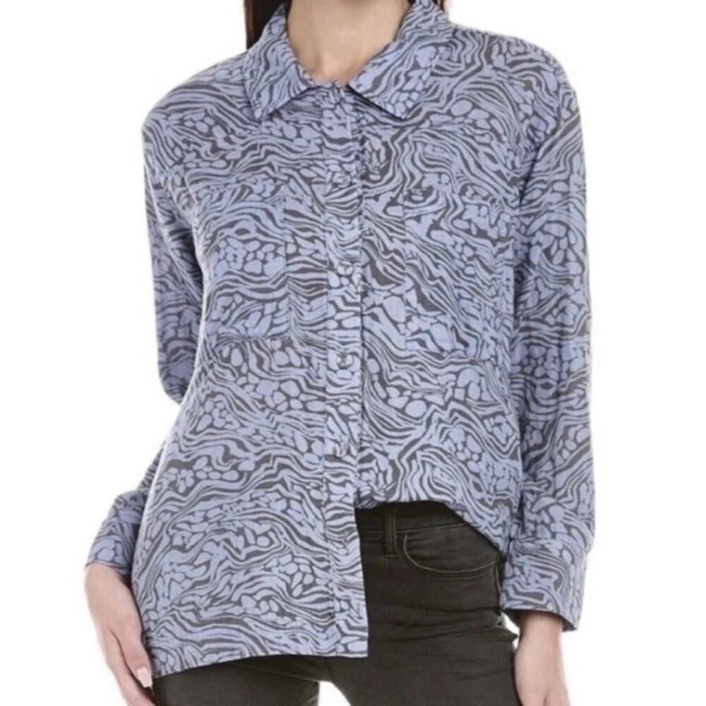 Calme /Johnny Was Double Pocket Long Sleeve Shacket Oversized Blue Gray Size XS